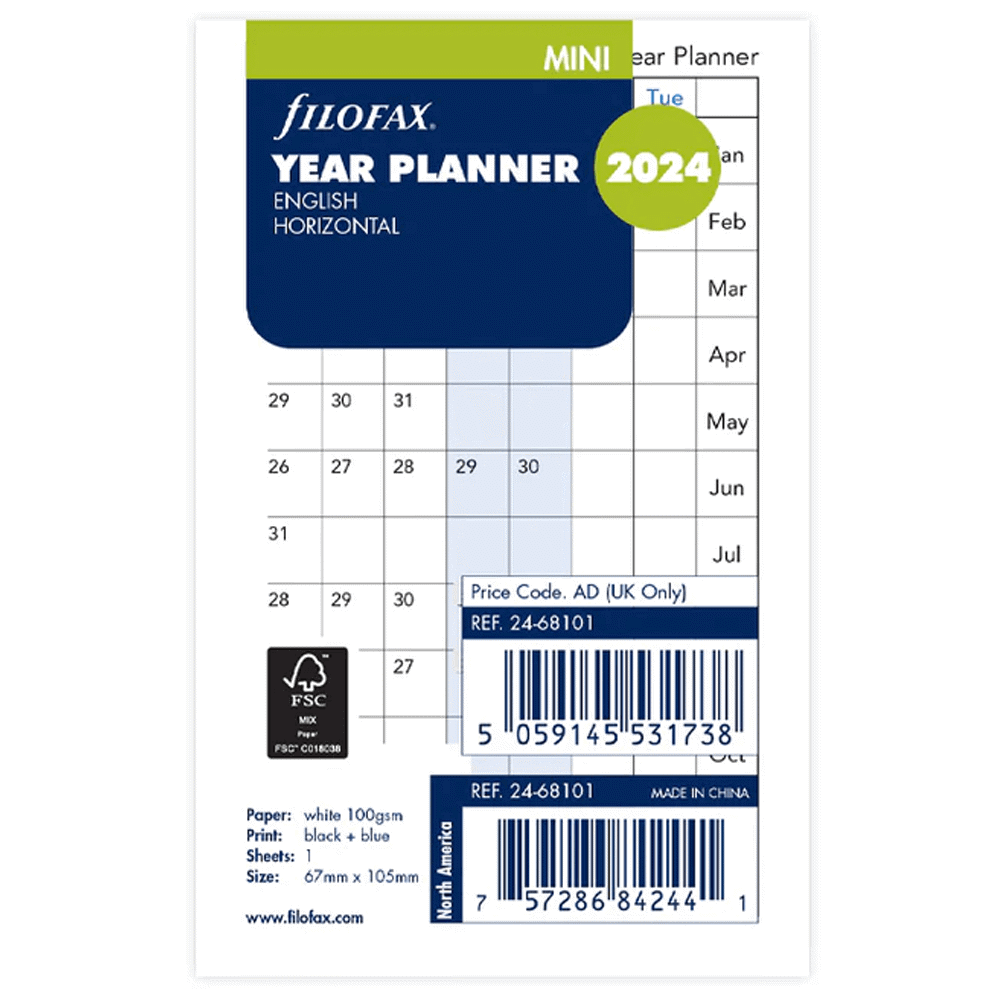 Filofax 2024 Mini Horizontal Year Planner